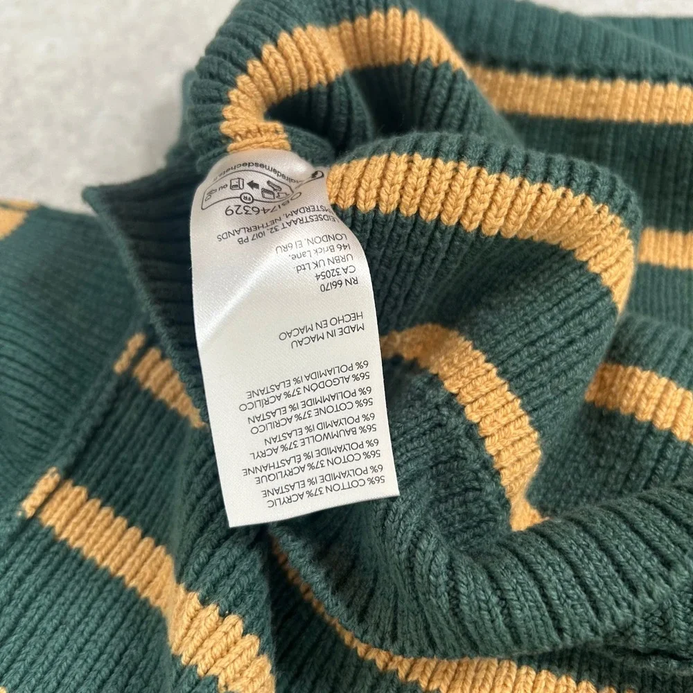 Free People Sweater Women Large Green Striped Cropped Mock Neck Balloon‎ Sleeve